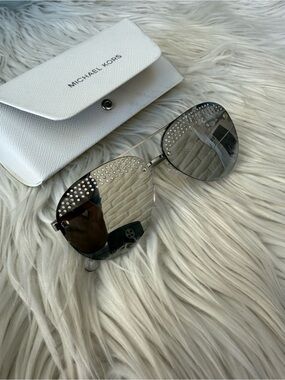 Michael Kors Silver Mirrored Aviator Sunglasses with Crystal Accents